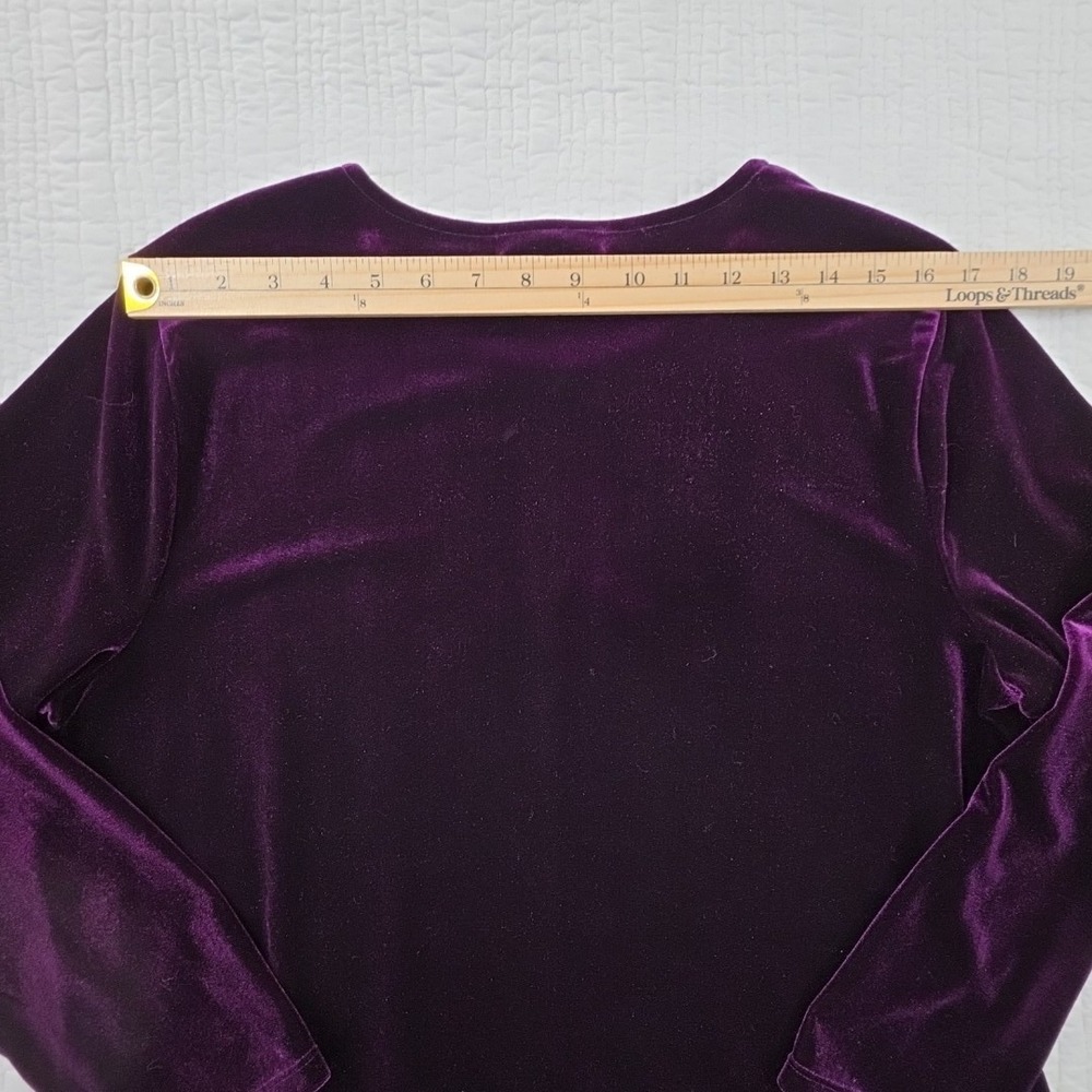 Lauren Ralph Lauren Blouse Womens XL Purple Velvet Velour Tunic Top Green Label - Picture 13 of 16